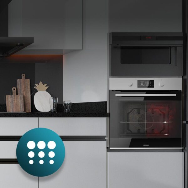 Imagen 8 Horno pirolítico Cecotec Bolero Hexa P526000 Line A con 73L de capacidad, 9 funciones, 2800W y limpieza automática. Eficiencia energética A y diseño integrable.