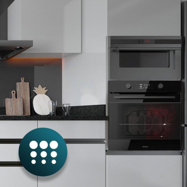 Imagen 8 Horno pirolítico Bolero Hexa P526000 Glass Black de 73L, 9 funciones y 2800W. Eficiencia clase A con limpieza automática por pirólisis y modo convección.