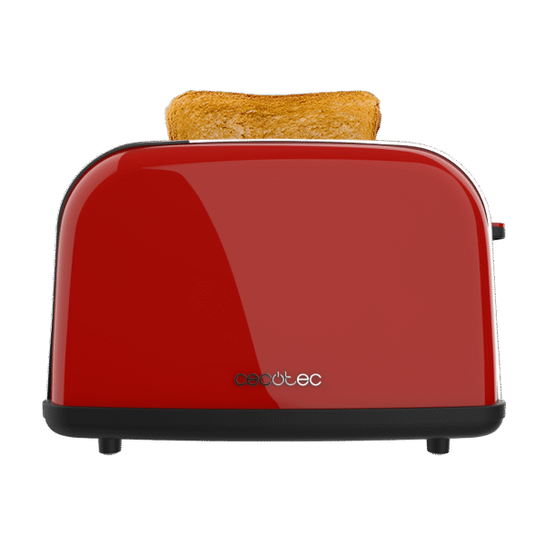 4815-Imagen-3 Imagen 3 Tostador vertical rojo de acero inoxidable con 850 W y doble ranura corta. Incluye soporte para panecillos, bandeja recogemigas y función de extraelevación.