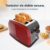4815-Imagen-4 Imagen 4 Tostador vertical rojo de acero inoxidable con 850 W y doble ranura corta. Incluye soporte para panecillos, bandeja recogemigas y función de extraelevación.