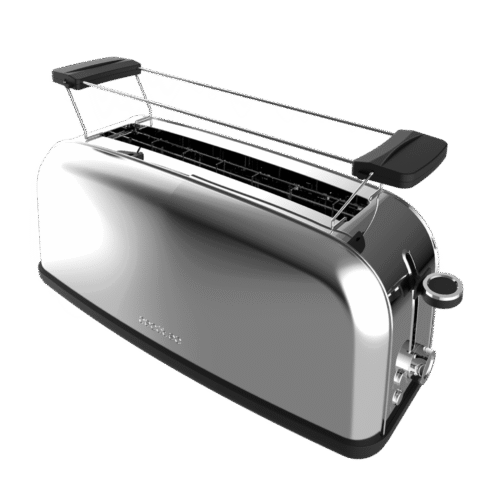 4816-Imagen-2 Imagen 2 Tostadora de acero inoxidable con 850 W y ranura larga para panes gruesos. Incluye soporte para panecillos, 7 niveles de tostado y bandeja recogemigas extraíble.