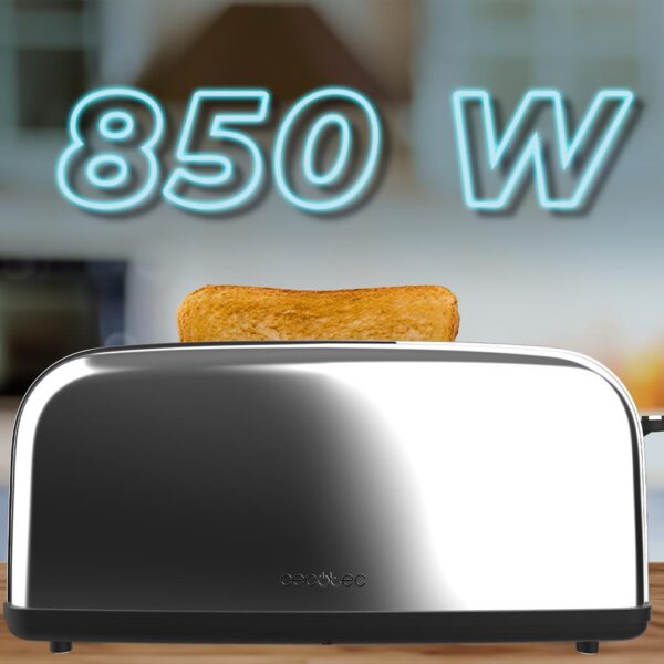Imagen 5 Tostadora de acero inoxidable con 850 W y ranura larga para panes gruesos. Incluye soporte para panecillos, 7 niveles de tostado y bandeja recogemigas extraíble.