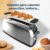 Imagen 8 Tostadora de acero inoxidable con 850 W y ranura larga para panes gruesos. Incluye soporte para panecillos, 7 niveles de tostado y bandeja recogemigas extraíble.
