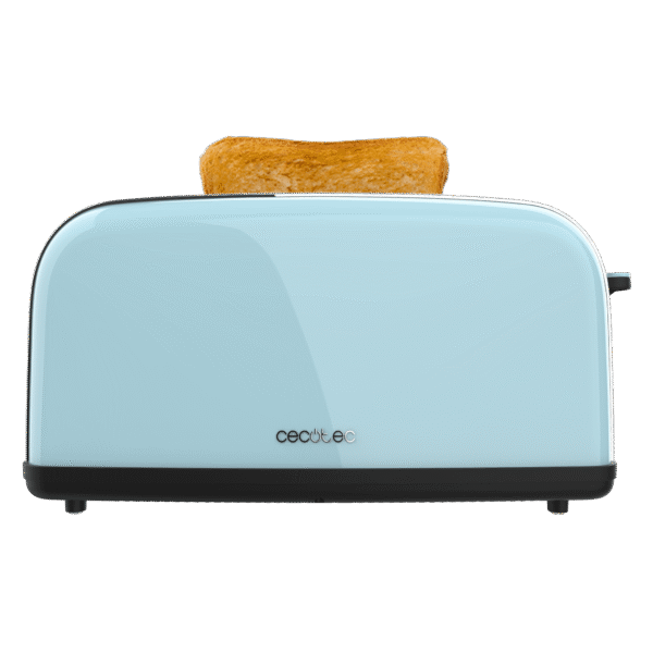 Imagen 3 Tostador vertical azul de ranura larga y 850 W. Incluye soporte para panecillos, bandeja recogemigas y 3 funciones preconfiguradas para un tostado uniforme.