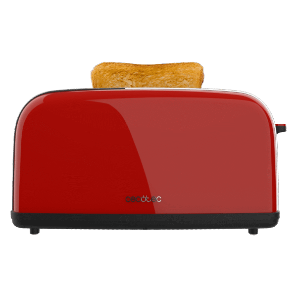 Imagen 3 Tostadora vertical roja de ranura larga con 850 W. Incluye soporte para panecillos, bandeja recogemigas y 7 niveles de potencia para un tostado a medida.