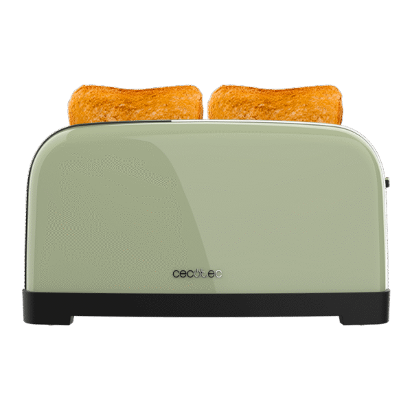 Imagen 3 Tostador vertical verde de acero inoxidable con 1500 W y doble ranura larga. Incluye soporte para panecillos, bandeja recogemigas y 7 niveles de tostado.