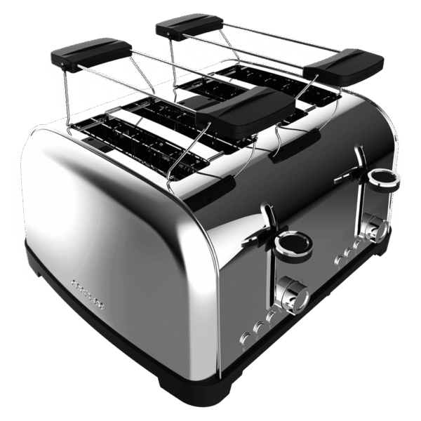 Imagen 2 Tostador de acero inoxidable con 4 ranuras y 1700 W. Incluye soporte para panecillos, 6 niveles de tostado y bandeja recogemigas para un uso eficiente.