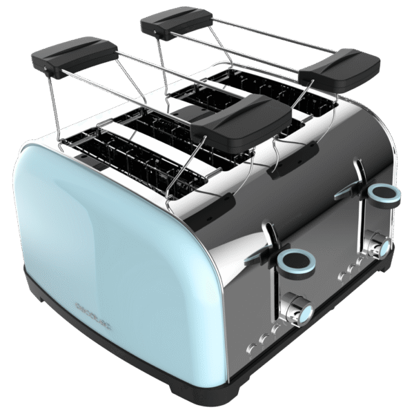 Imagen 2 Tostador Toastin' time 1700 Double Blue de 1700 W y 4 ranuras. Acero inoxidable azul, soporte para panecillos y bandeja recogemigas para un tostado perfecto.