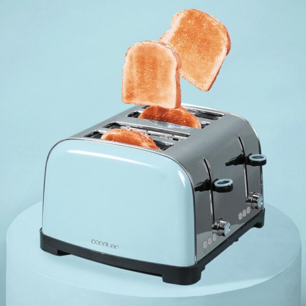 Imagen 4 Tostador Toastin' time 1700 Double Blue de 1700 W y 4 ranuras. Acero inoxidable azul, soporte para panecillos y bandeja recogemigas para un tostado perfecto.
