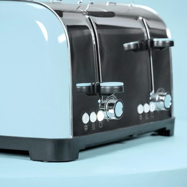 Imagen 7 Tostador Toastin' time 1700 Double Blue de 1700 W y 4 ranuras. Acero inoxidable azul, soporte para panecillos y bandeja recogemigas para un tostado perfecto.