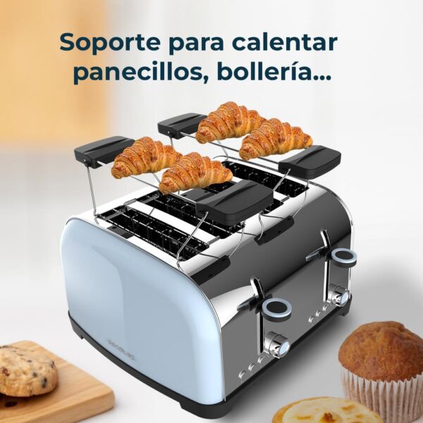 Imagen 8 Tostador Toastin' time 1700 Double Blue de 1700 W y 4 ranuras. Acero inoxidable azul, soporte para panecillos y bandeja recogemigas para un tostado perfecto.