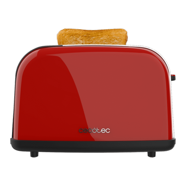 Imagen 3 Tostador rojo de 850 W con doble ranura corta y acabado en acero. Incluye 3 funciones, 5 niveles de potencia y bandeja recogemigas para un tostado uniforme.