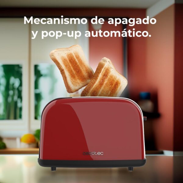 Imagen 8 Tostador rojo de 850 W con doble ranura corta y acabado en acero. Incluye 3 funciones, 5 niveles de potencia y bandeja recogemigas para un tostado uniforme.