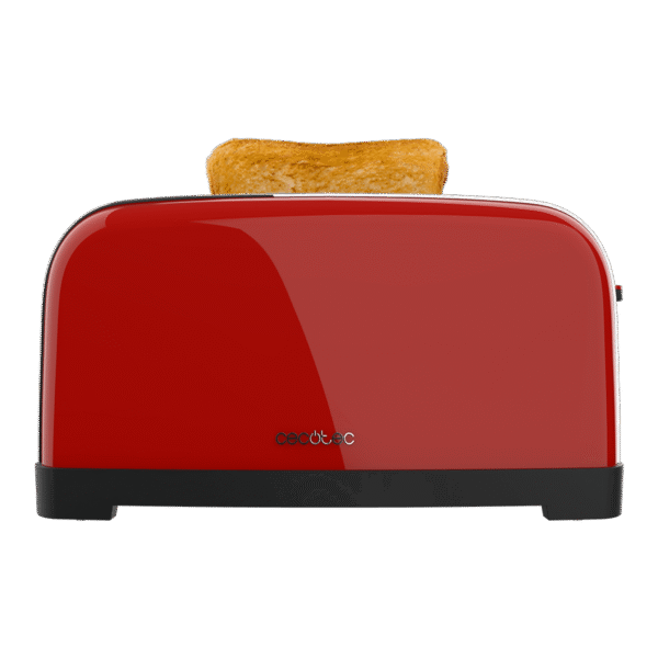 Imagen 3 Tostador vertical rojo de 1500 W con doble ranura larga para todo tipo de pan. Diseño retro en acero inoxidable con funciones de descongelar y recalentar.