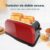 Imagen 4 Tostador vertical rojo de 1500 W con doble ranura larga para todo tipo de pan. Diseño retro en acero inoxidable con funciones de descongelar y recalentar.