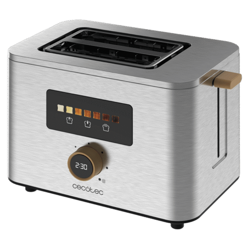 Imagen 2 Tostador de acero con pantalla táctil, 950 W y doble ranura corta. Incluye soporte para panecillos, bandeja recogemigas y 7 niveles de potencia ajustables.