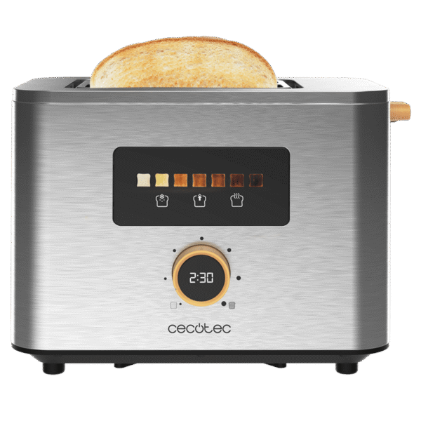 Imagen 3 Tostador de acero con pantalla táctil, 950 W y doble ranura corta. Incluye soporte para panecillos, bandeja recogemigas y 7 niveles de potencia ajustables.