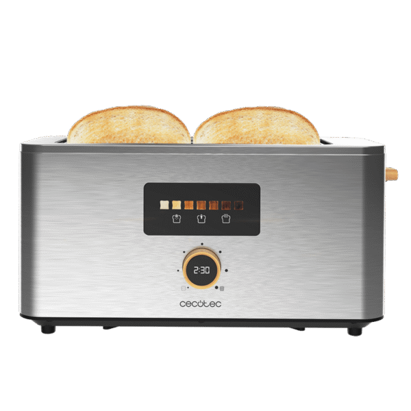 Imagen 3 Tostador Cecotec Touch&Toast Extra Double de 1500 W con pantalla táctil. Doble ranura larga para 4 tostadas, acabado en acero y funciones preconfiguradas.