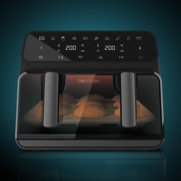 Imagen 6 Freidora de aire Cecotec de 9 L con ventana, cubeta dual y tecnología PerfectCook para cocinar de forma saludable con resultados crujientes y poco aceite.