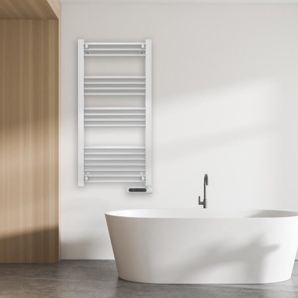 Imagen 6 Radiador toallero eléctrico Cecotec ReadyWarm 9200 Smart Towel White de 750 W. Diseño elegante con pantalla LED, control táctil, temporizador y 3 modos.