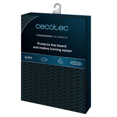 Imagen 2 Funda para tabla de planchar Cecotec StrongBoard 100 Boracay. Confeccionada en 100% algodón de alta calidad con un diseño ajustable de 119 x 43 cm.