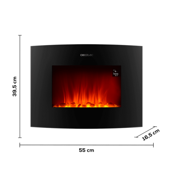 Imagen 2 Chimenea eléctrica curva de 22" con 2000 W, WiFi y mando a distancia. Calienta estancias de 20 m2 con diseño elegante, temporizador y llamas realistas.