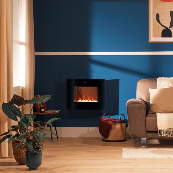 Imagen 4 Chimenea eléctrica curva de 22" con 2000 W, WiFi y mando a distancia. Calienta estancias de 20 m2 con diseño elegante, temporizador y llamas realistas.