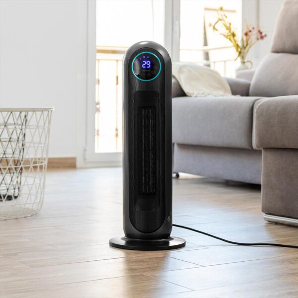 5826-Imagen-4 Imagen 4 Calefactor cerámico vertical de 2200 W con oscilación, pantalla LED y mando a distancia. Termostato regulable y temporizador para estancias de hasta 22 m².