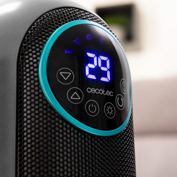 5826-Imagen-6 Imagen 6 Calefactor cerámico vertical de 2200 W con oscilación, pantalla LED y mando a distancia. Termostato regulable y temporizador para estancias de hasta 22 m².