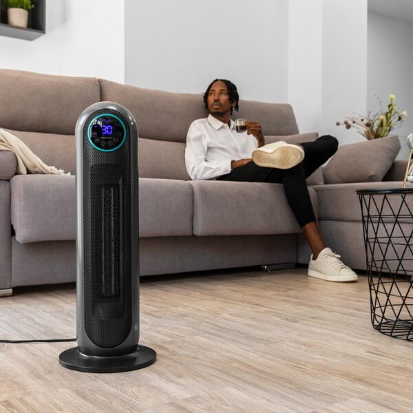 5826-Imagen-8 Imagen 8 Calefactor cerámico vertical de 2200 W con oscilación, pantalla LED y mando a distancia. Termostato regulable y temporizador para estancias de hasta 22 m².