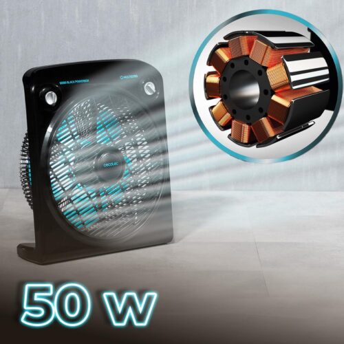 5929-Imagen-2 Imagen 2 Ventilador de suelo EnergySilence 6000 Power Box Black de 50 W. Incluye 5 aspas de 30 cm, 3 velocidades, motor de cobre y rejilla rotatoria multidireccional.