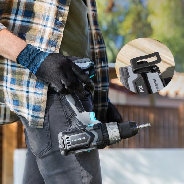 Imagen 7 Taladro percutor CecoRaptor 20V Brushless con 2000 rpm y 30000 bpm. Herramienta versátil de alta potencia para perforar y atornillar en múltiples superficies.