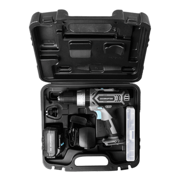 Imagen 2 Taladro percutor CecoRaptor 24V con batería de 2000 mAh, 15500 rpm y 22.500 bpm. Herramienta versátil para perforar, atornillar y percutir con máxima precisión.