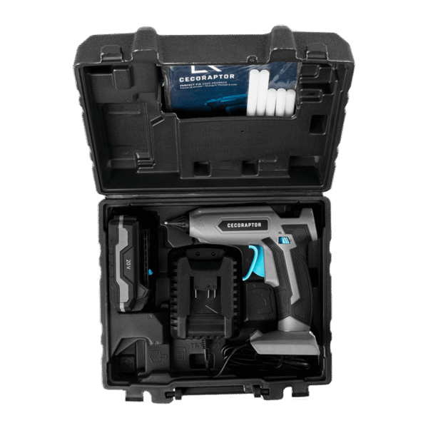 Imagen 2 Pistola de encolar sin cables CecoRaptor Perfect Fix 2020 Advance con batería de 20V, temperatura de 180ºC y autonomía de 30 min para proyectos de bricolaje.