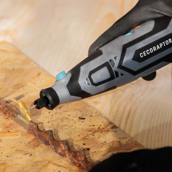 Imagen 4 Multiherramienta rotativa CecoRaptor Perfect Polish&Sand 1200 Ultra con 12V, 25000 RPM y 60 accesorios. Ideal para lijado, pulido y cortes de alta precisión.