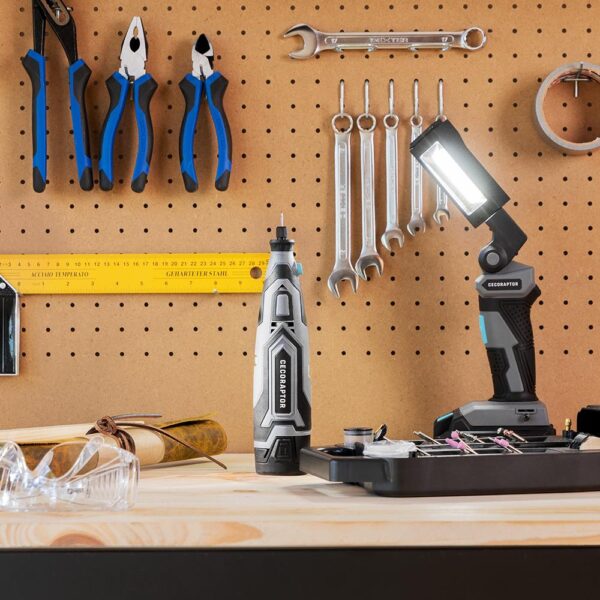 Imagen 7 Multiherramienta rotativa CecoRaptor Perfect Polish&Sand 1200 Ultra con 12V, 25000 RPM y 60 accesorios. Ideal para lijado, pulido y cortes de alta precisión.