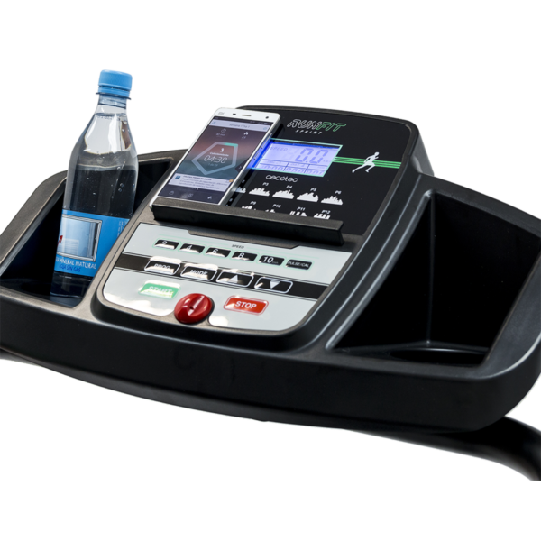 Imagen 3 Cinta de correr eléctrica plegable RunnerFit Sprint con pulsómetro, pantalla LED y 12 programas. Alcanza 14 km/h y soporta hasta 120 kg para entreno seguro.