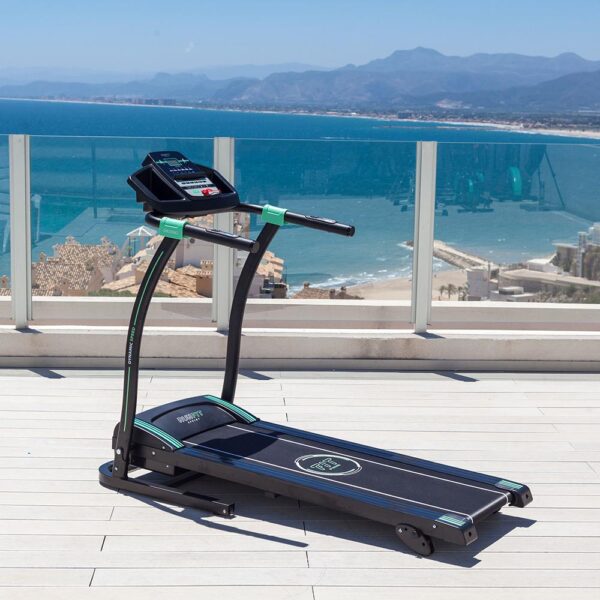 Imagen 6 Cinta de correr eléctrica plegable RunnerFit Sprint con pulsómetro, pantalla LED y 12 programas. Alcanza 14 km/h y soporta hasta 120 kg para entreno seguro.