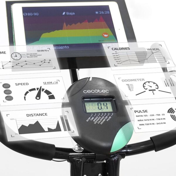 Imagen 7 Mejora tu forma física con la X-Bike Pro de Cecotec. Bicicleta estática plegable con volante de 2,5 kg, sistema Silence Fit, pulsómetro y pantalla LCD.