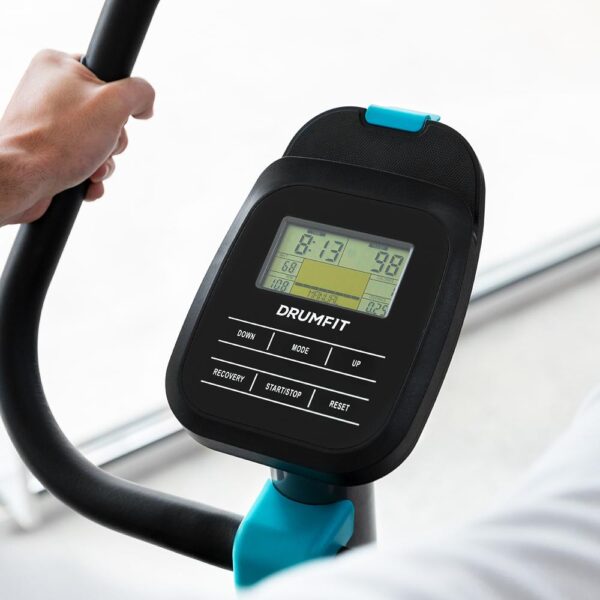 Imagen 8 Bicicleta estática DrumFit Cycle 9000 Talos Pro con resistencia magnética motorizada, pulsómetro, sillín regulable y soporte. Ideal para entrenar en casa.