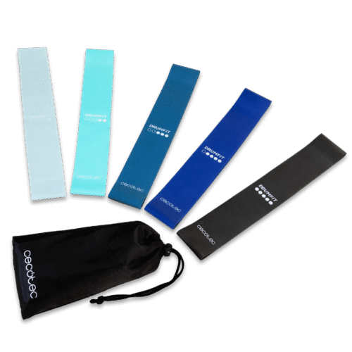 Imagen 2 Set de 5 bandas elásticas Cecotec DrumFit Resistance Band Set. Fabricadas en látex, con distintos niveles de resistencia y bolsa de transporte incluida.