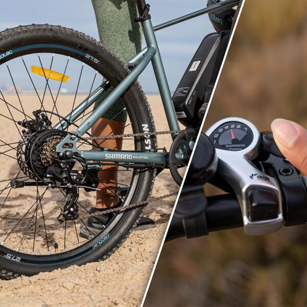 Imagen 7 Bicicleta eléctrica de montaña Cecotec e-Xplore con 55 km de autonomía, ruedas de 27,5", cambio Shimano de 21 velocidades y frenos de disco de alta precisión.