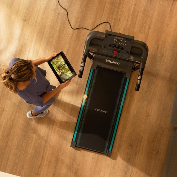 Imagen 6 Cinta de correr plegable DrumFit WayHome con motor de 600 W, velocidad hasta 10 km/h, 12 programas, panel LCD y amplia superficie de carrera de 100x40 cm.