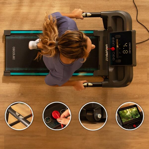 Imagen 7 Cinta de correr plegable DrumFit WayHome con motor de 600 W, velocidad hasta 10 km/h, 12 programas, panel LCD y amplia superficie de carrera de 100x40 cm.