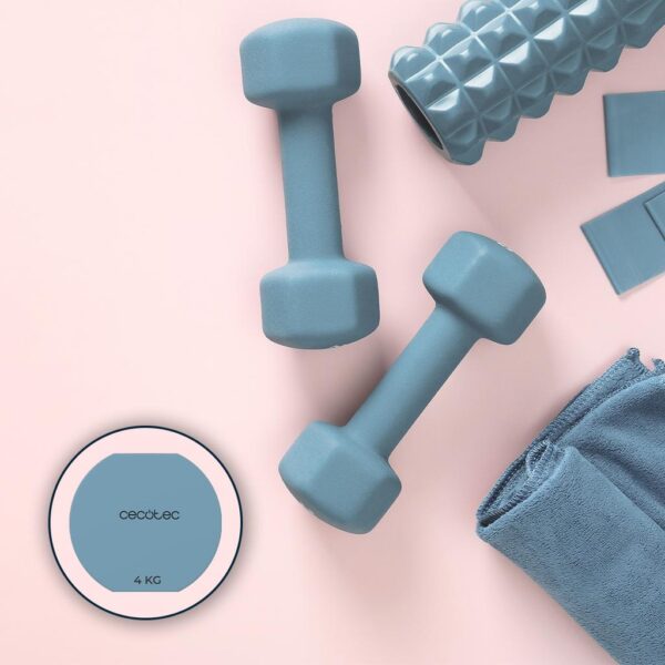 7201-Imagen-4 Imagen 4 Set de 2 mancuernas DrumFit 400 DoubleNeo de 4 kg cada una. Revestimiento de neopreno para un agarre antideslizante, cómodo y que protege el suelo.