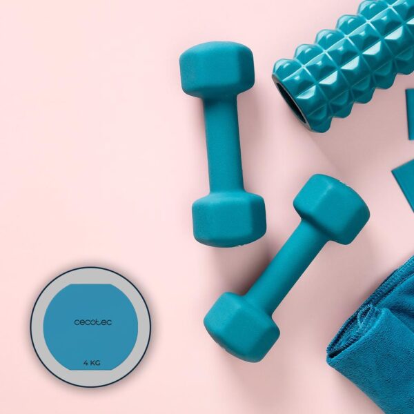 7202-Imagen-4 Imagen 4 Set de 2 mancuernas de 5 kg Cecotec DrumFit 500 DoubleNeo. Revestimiento de neopreno para un agarre seguro, diseño hexagonal antivuelco y gran durabilidad.