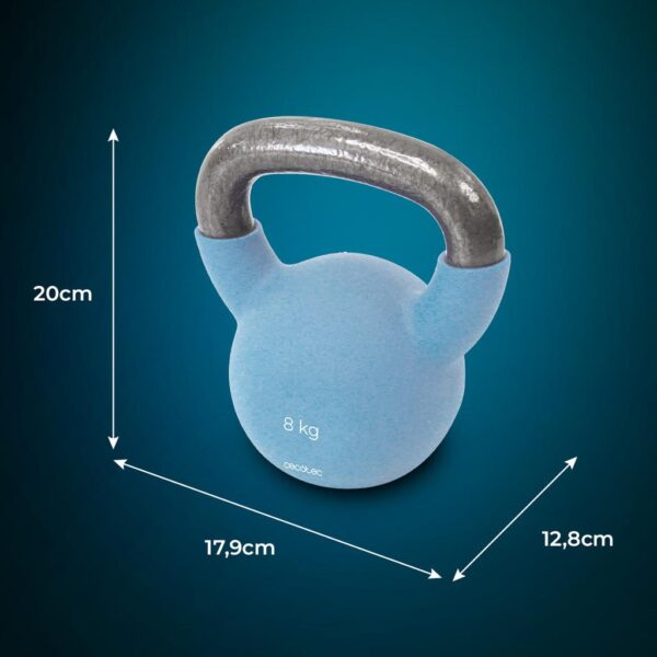 Imagen 7 Pesa rusa DrumFit KettleBell 8000 Neo de 8 kg. Fabricada en hierro fundido con revestimiento de neopreno. Agarre ergonómico, diseño estético y fácil limpieza.