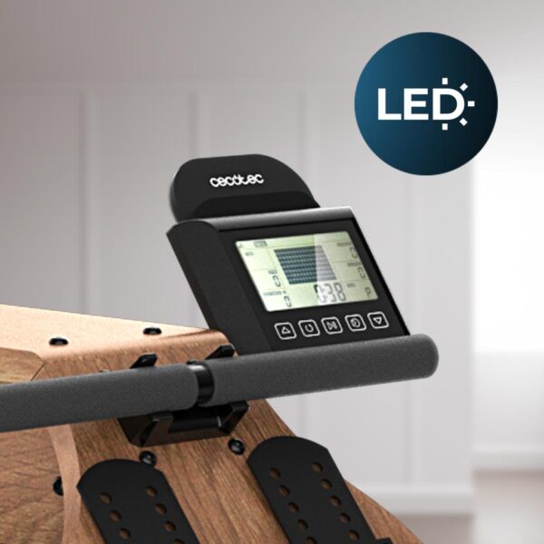 Imagen 8 Máquina de remo Drumfit Rower 20000 Neptuno Wood con resistencia de agua, tanque de 13L y elegante acabado en madera. Pantalla LCD y conexión con APP.