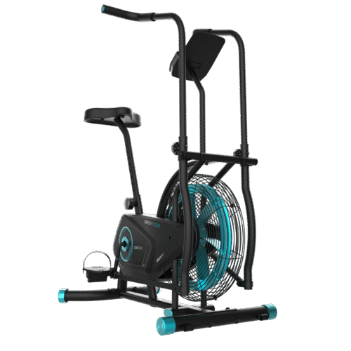 Imagen 2 La Drumfit CrossFit 2000 Eolo es una bicicleta de aire con resistencia por ventilador, pantalla LCD y sillín ajustable, ideal para entrenamiento HIIT intenso.