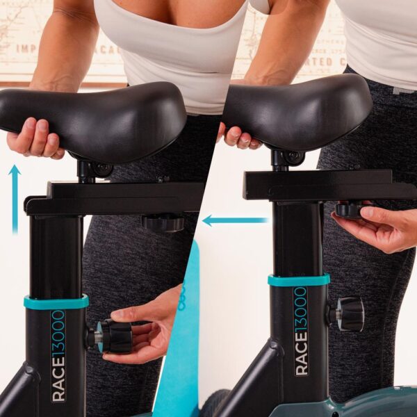 Imagen 4 Bicicleta indoor Cecotec Drumfit Indoor 13000 Race con volante de inercia de 13 kg, resistencia por fricción, pulsómetro, pantalla LCD y sillín ajustable.